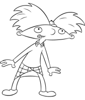 A coloring page of hey arnold